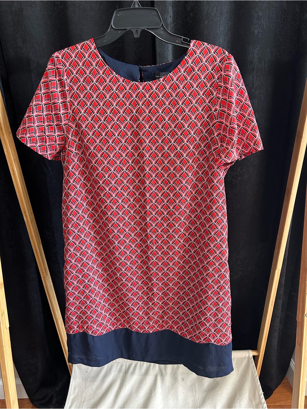 The Limited Red Geometric Mini Dress with Navy Hem